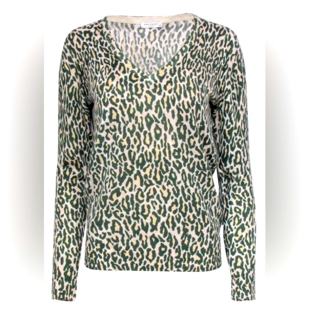Equipment green leopard cashmere sweater XS